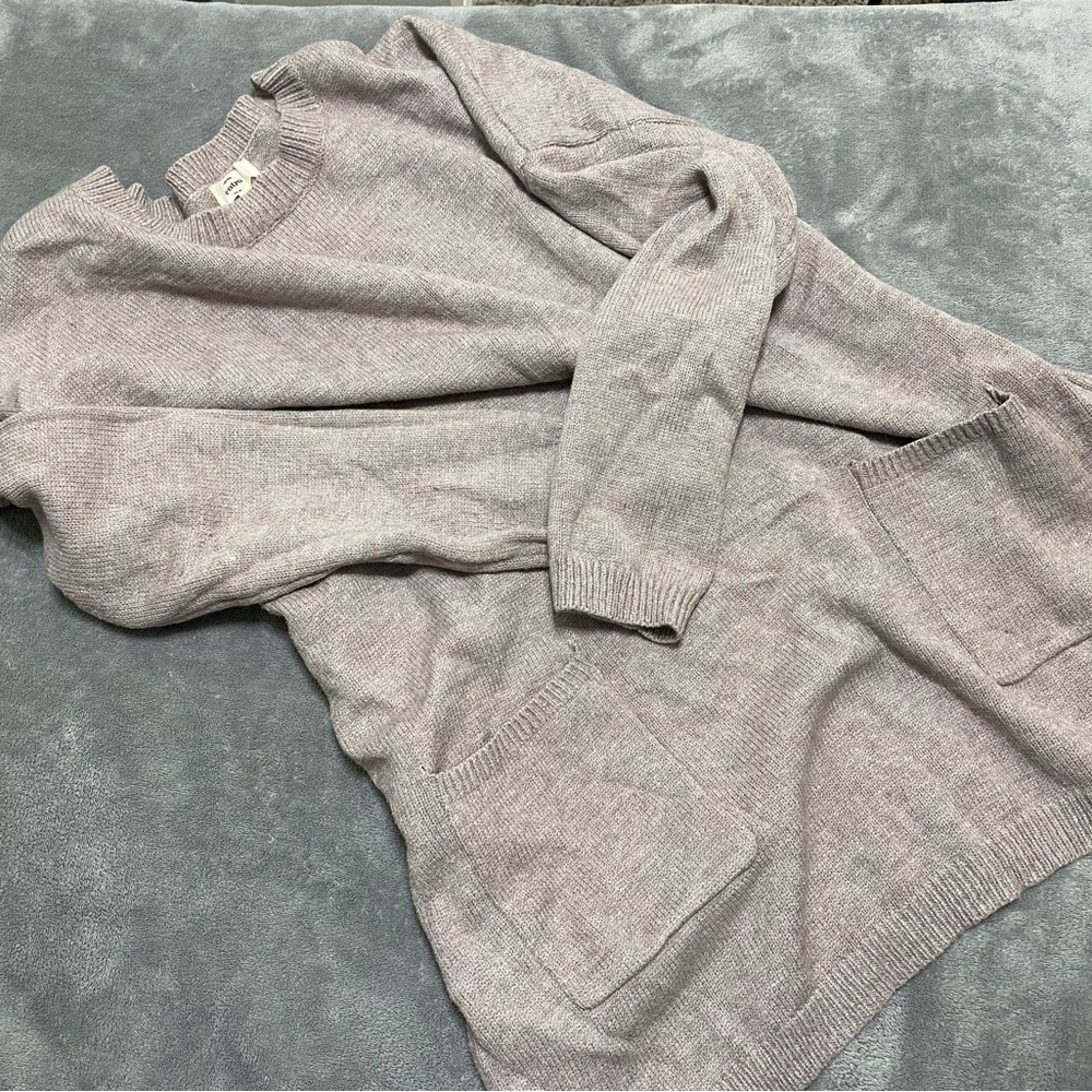 Grey Oversized Long-Sleeve Sweater Size 1X